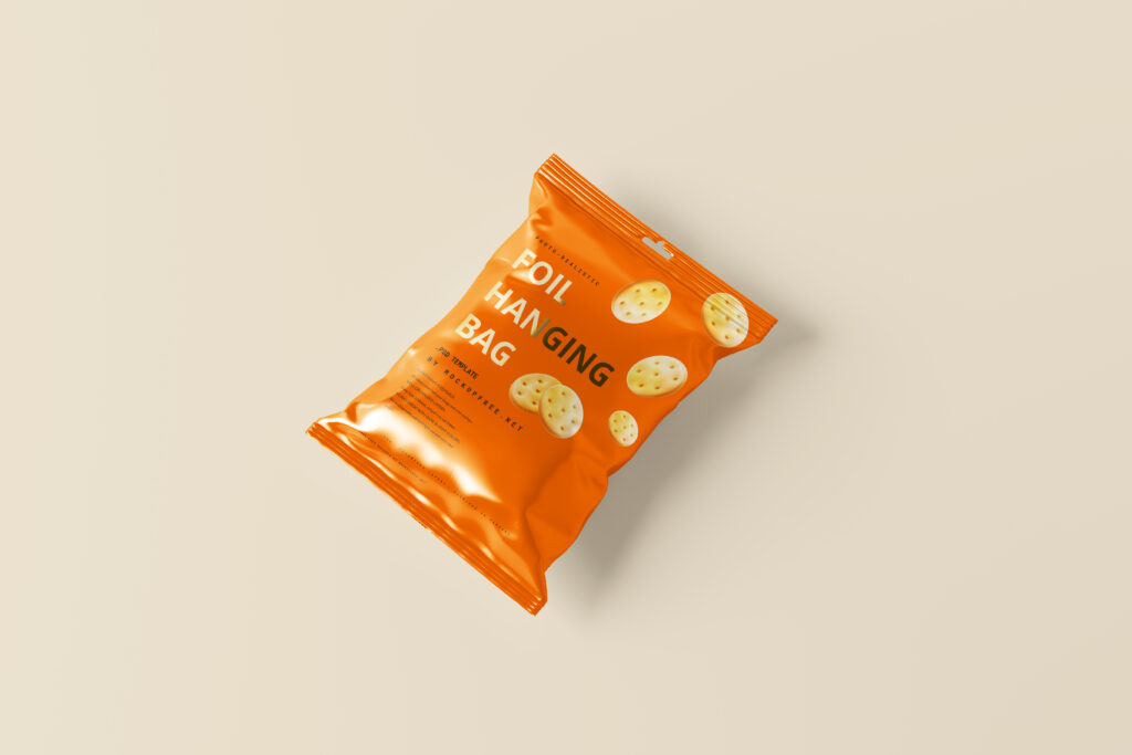 Una bolsa de maqueta de bolsa de bocadillo naranja