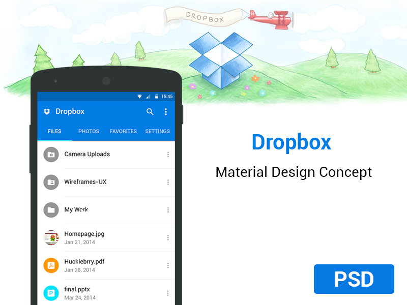 Concepto de material de la aplicación de Dropbox