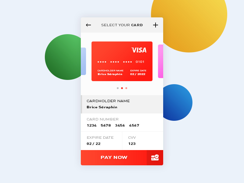 Diseño de interfaz de usuario de la aplicación de tarjeta de crédito