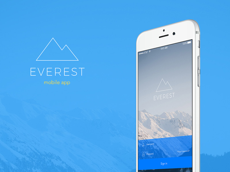 Inicios de sesión en la interfaz de usuario de la aplicación móvil Everest