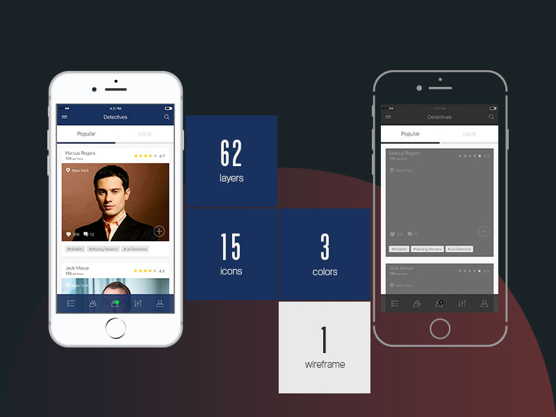 Private Detective App UI Design-Bildschirme