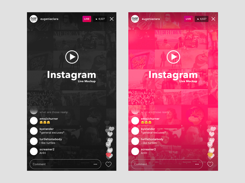Instagram Live (iOS) UI Template & Mockup