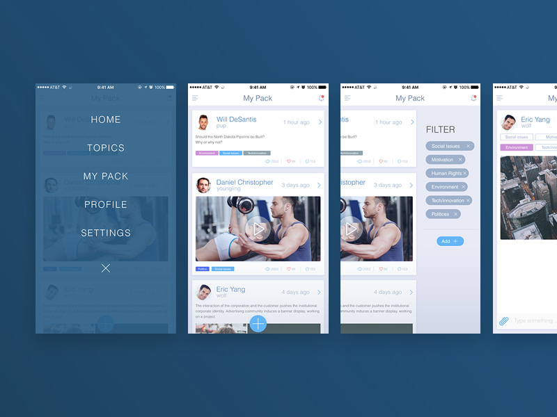 Interface utilisateur de l’application mobile sociale