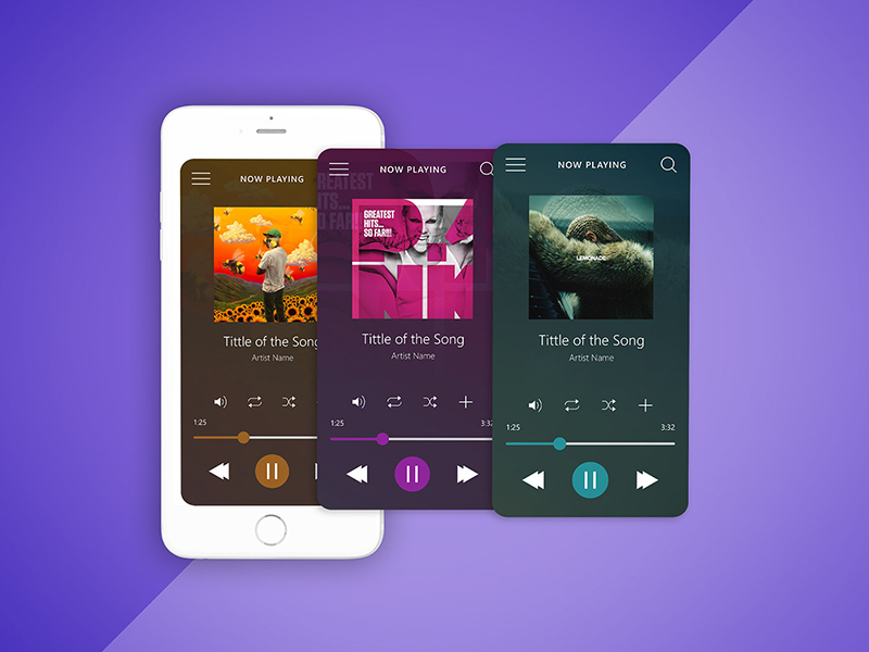Music Player Interface UI Mockup With Illustrations