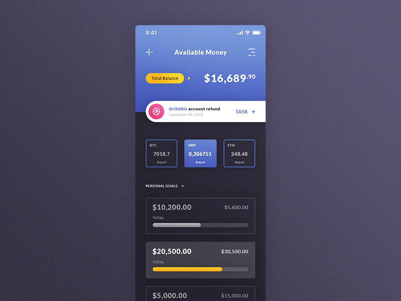 Verfügbares Geld in Wallet iOS App