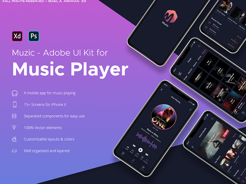 Kit d'interface utilisateur d'Adobe XD Music App