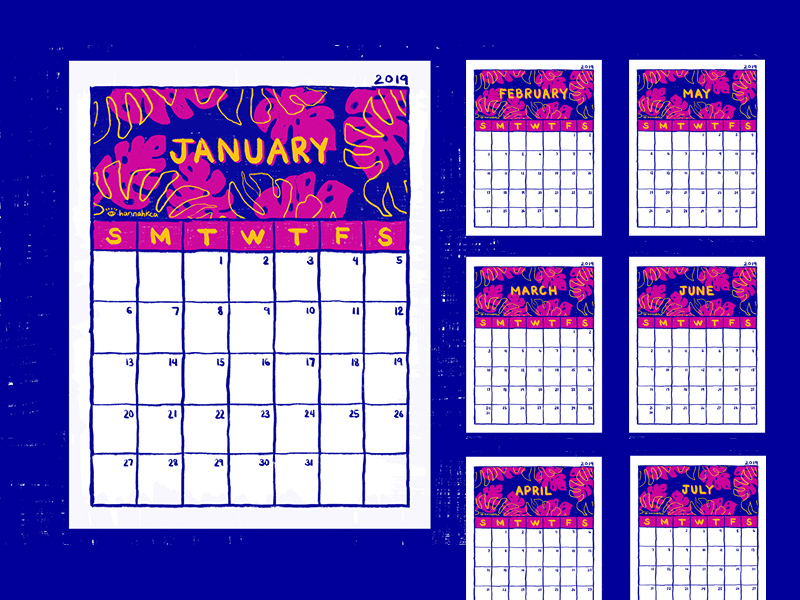 Бесплатный печатный 2019 Ежемесячный календарь