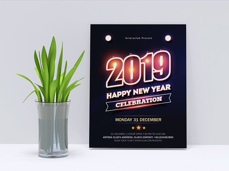 Plantilla de folleto de fiesta de Año Nuevo 2019