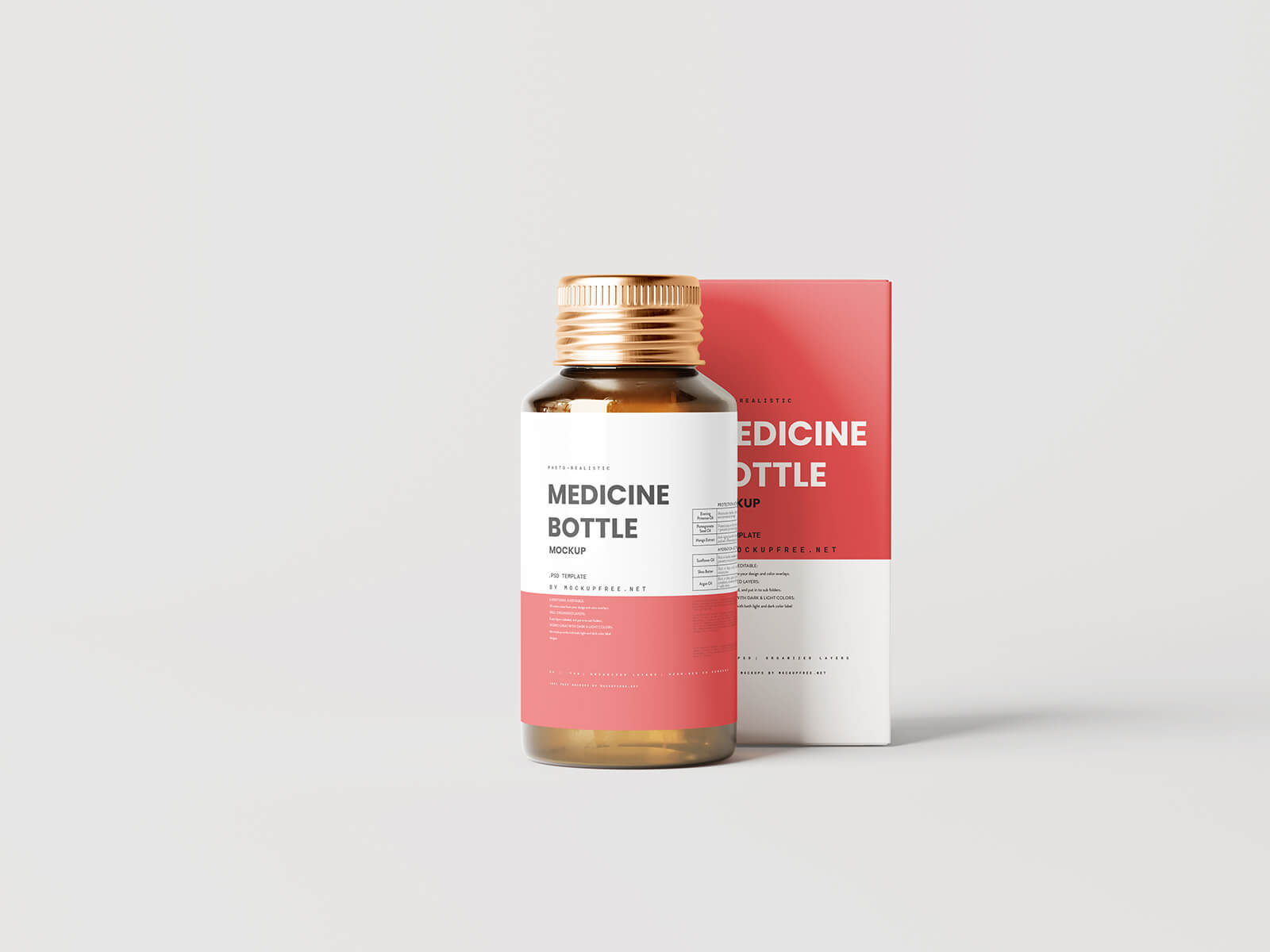 10 botella de medicina ámbar gratuita con archivos de maqueta de caja