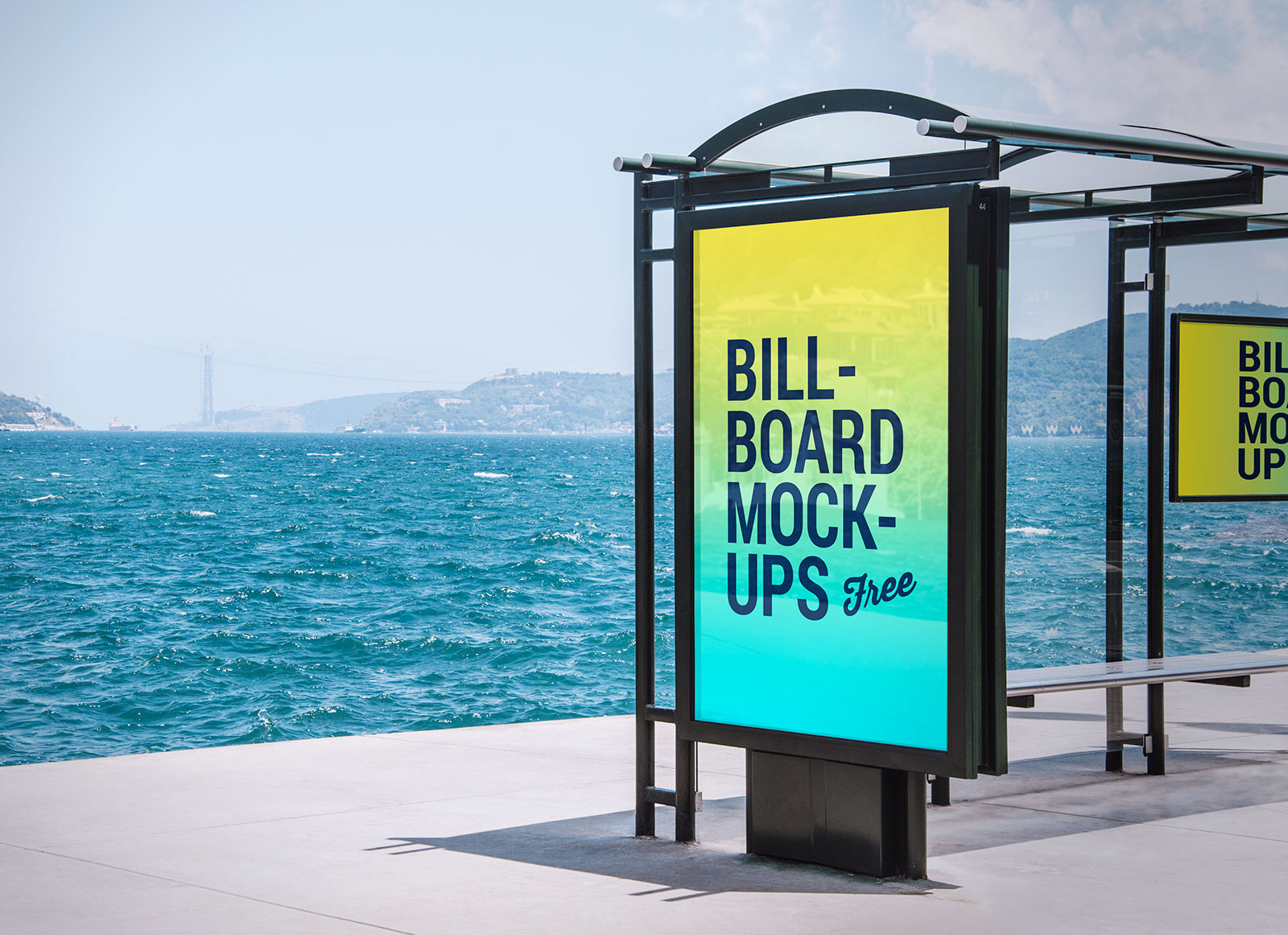 2 Free Bus Stop & Roadside Vertical Billboard Mockup Files