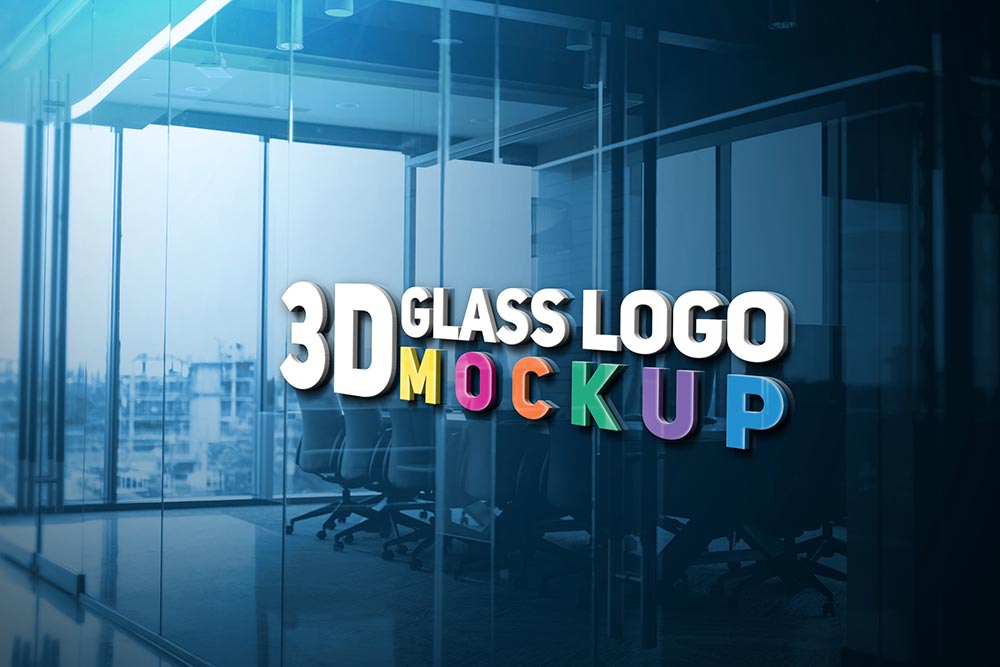 無料の3Dガラスのロゴのモックアップ