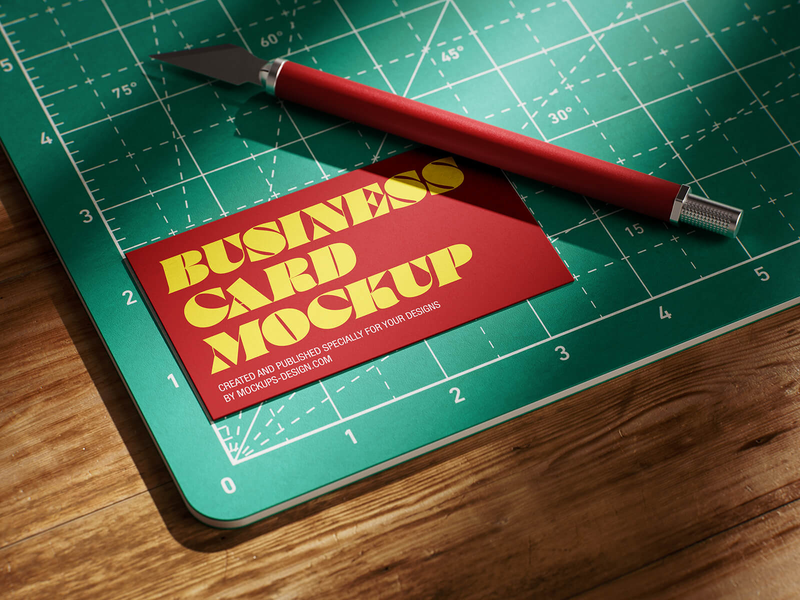 Creative Business Card On Cutting Mat Mockup