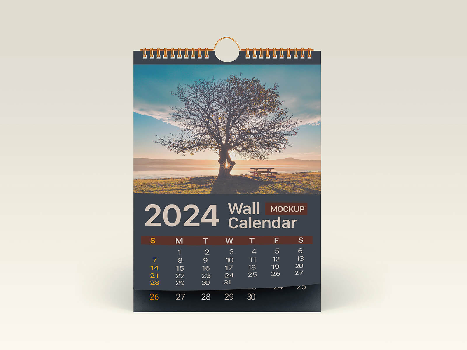 Maqueta de calendario de pared 2024 gratis