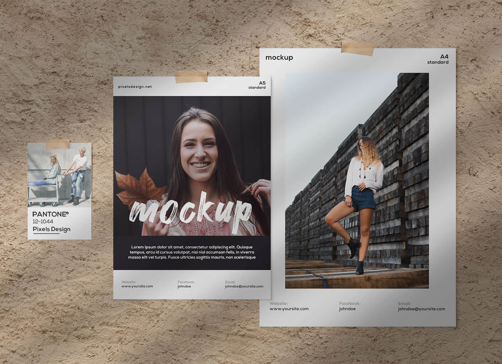 A4 и A5 Papers Papers Modeboard Mockup сцена