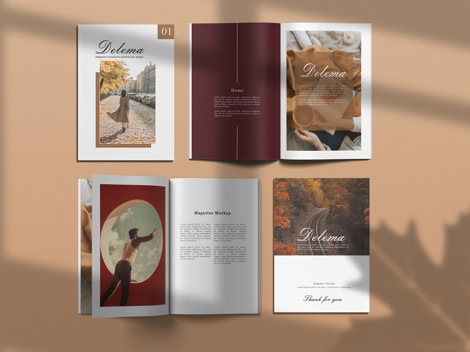 Cover, Rückseite und offenes A4-Magazin-Mockup