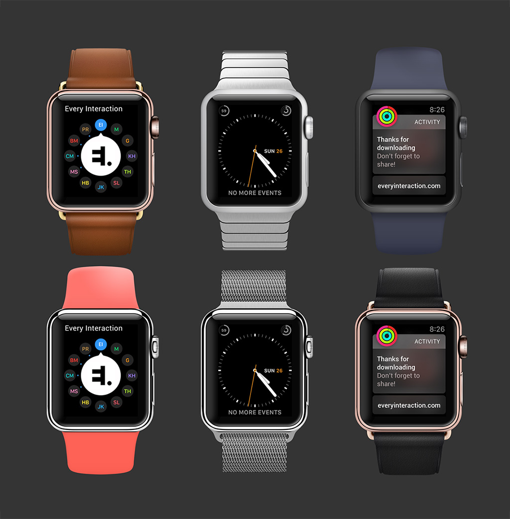 Apple Watch PSD Mockups 24 caras y correas diferentes