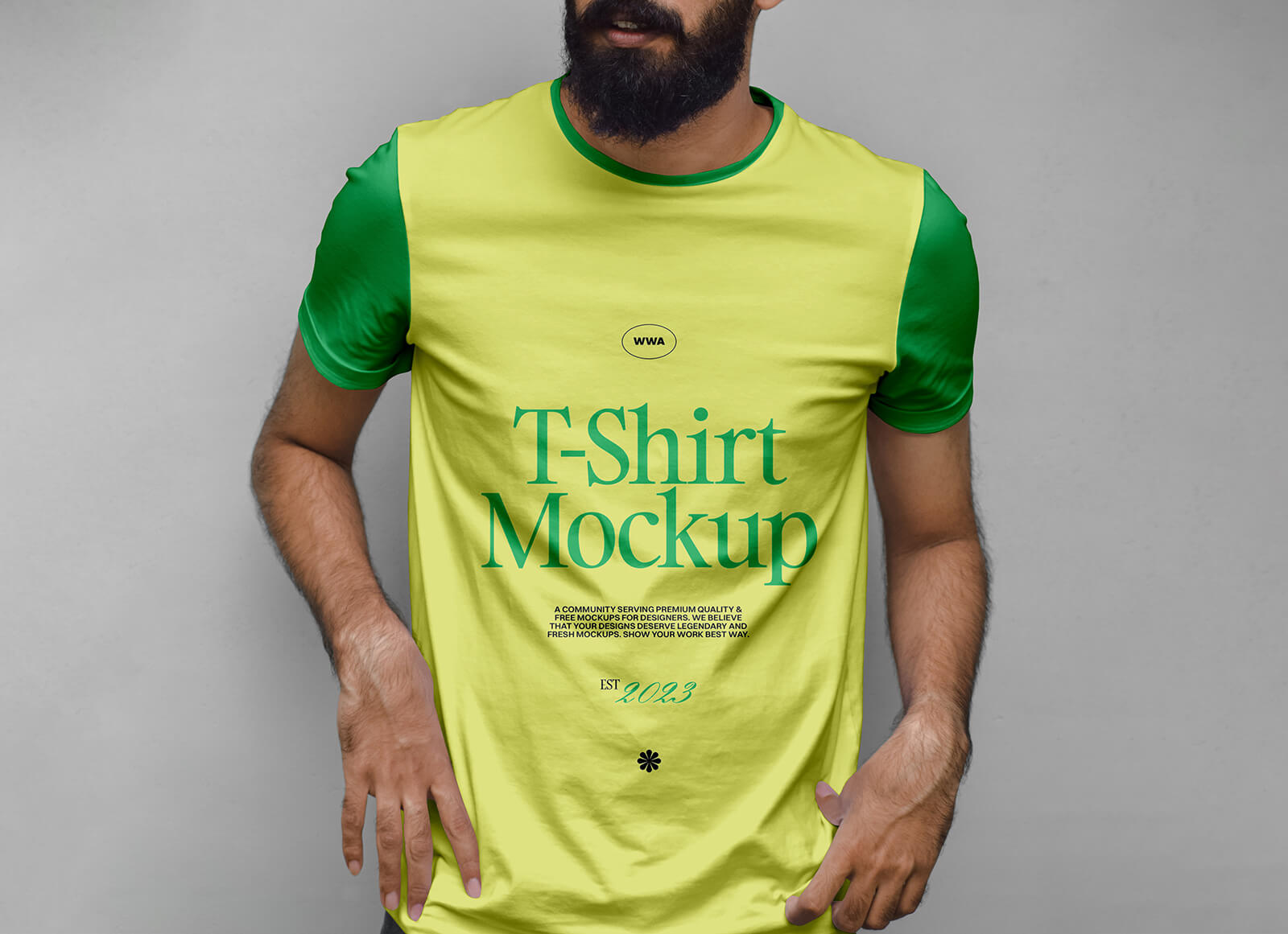 Beard Man con maqueta de camisetas