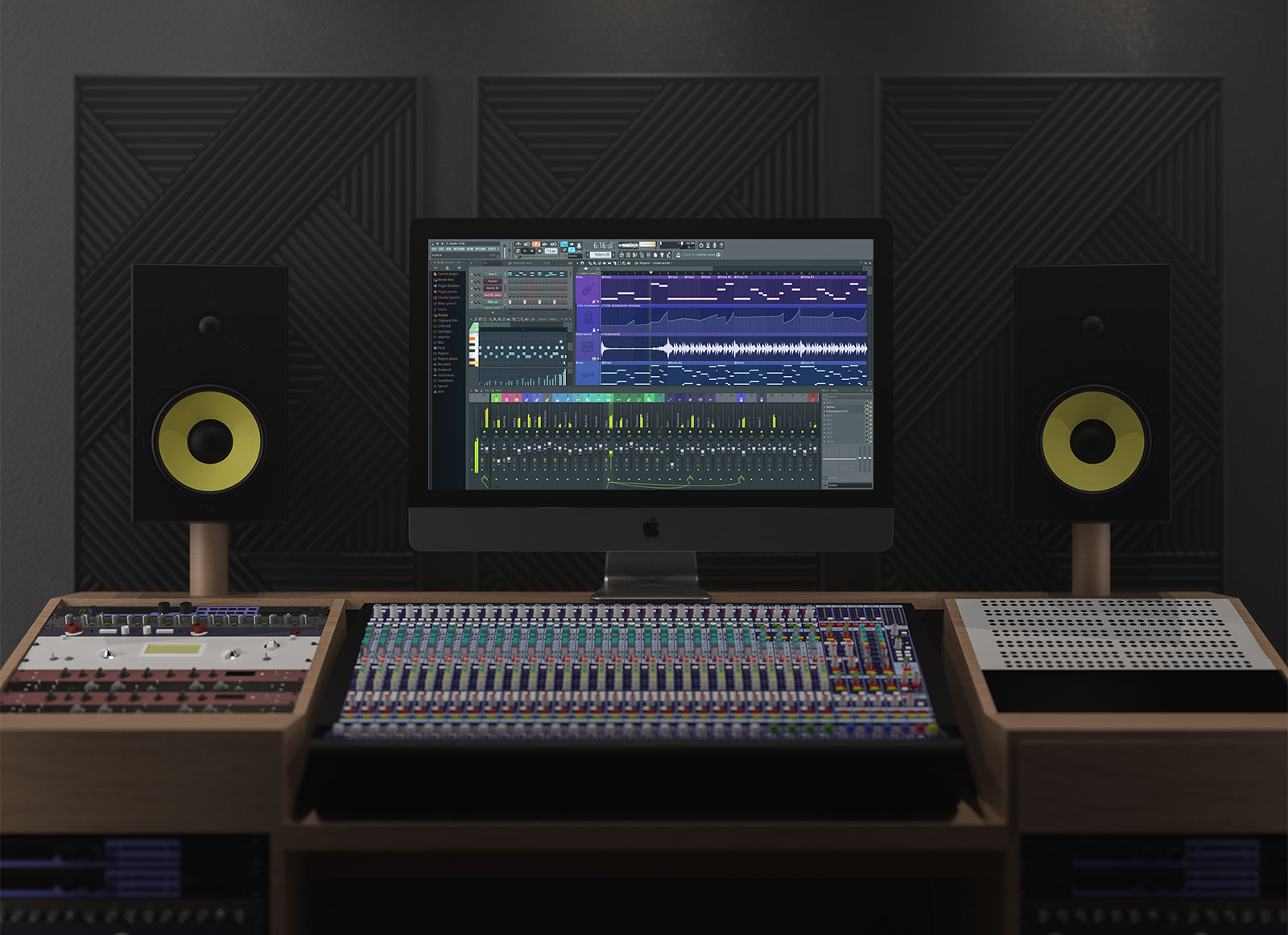 Black iMac Pro en Sound Studio Mockup