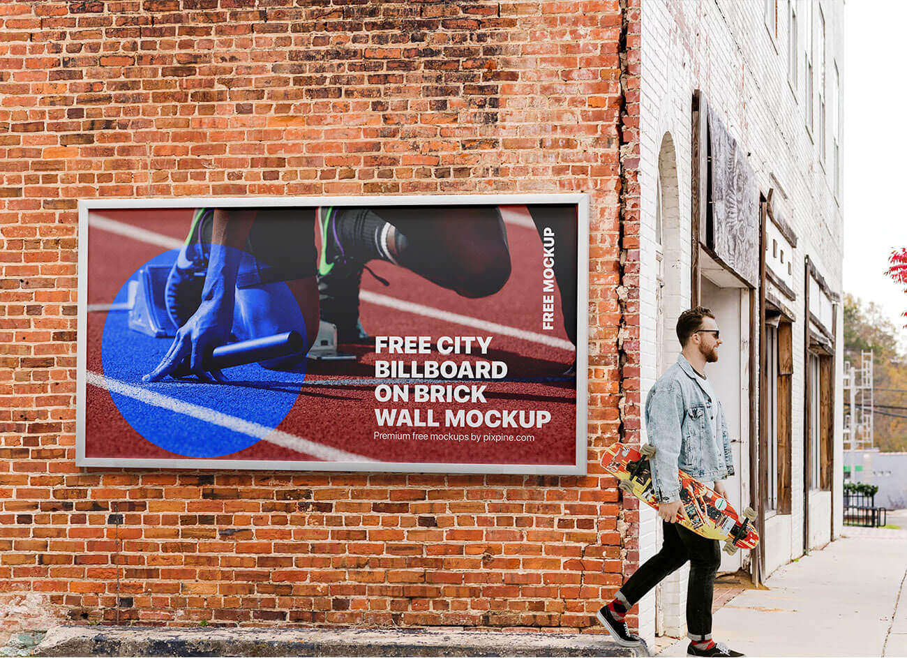 Brick Wall Mounted City Billboard Mockup