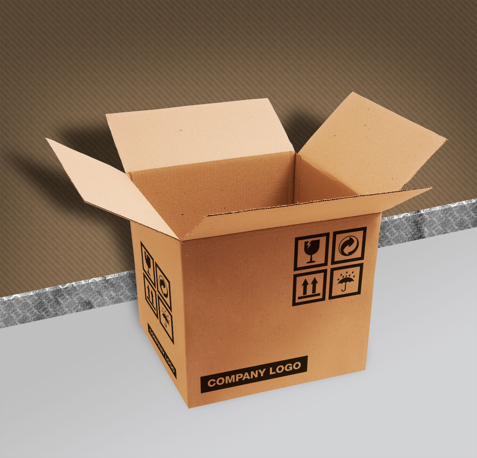 茶色の波形カートンパッケージングボックスモックアップ