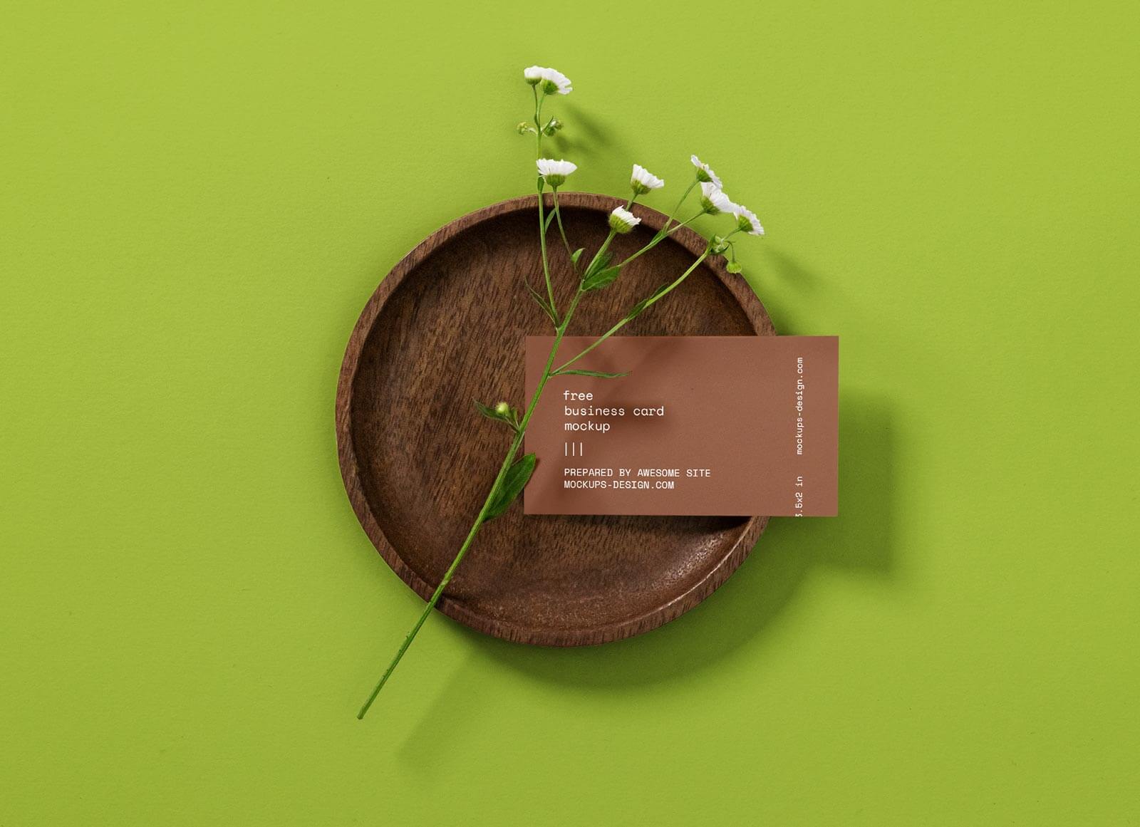 Business Card With Flower Mockup