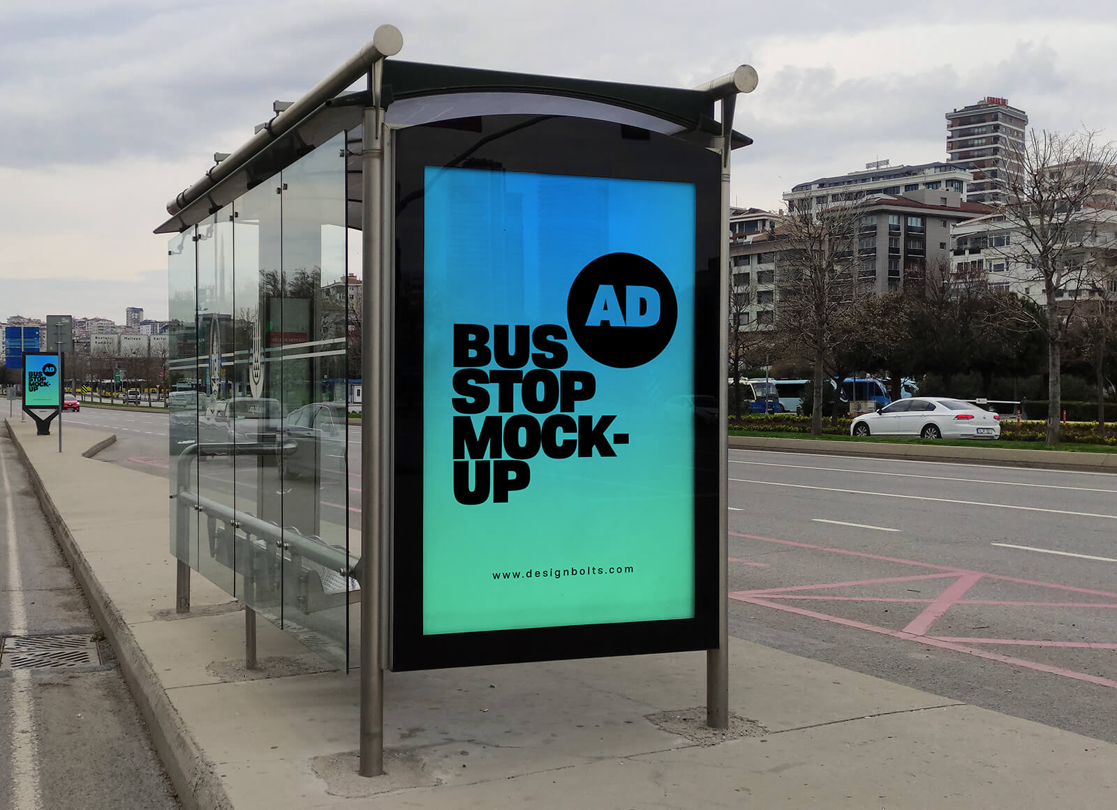 バス停のポスターモックアップ