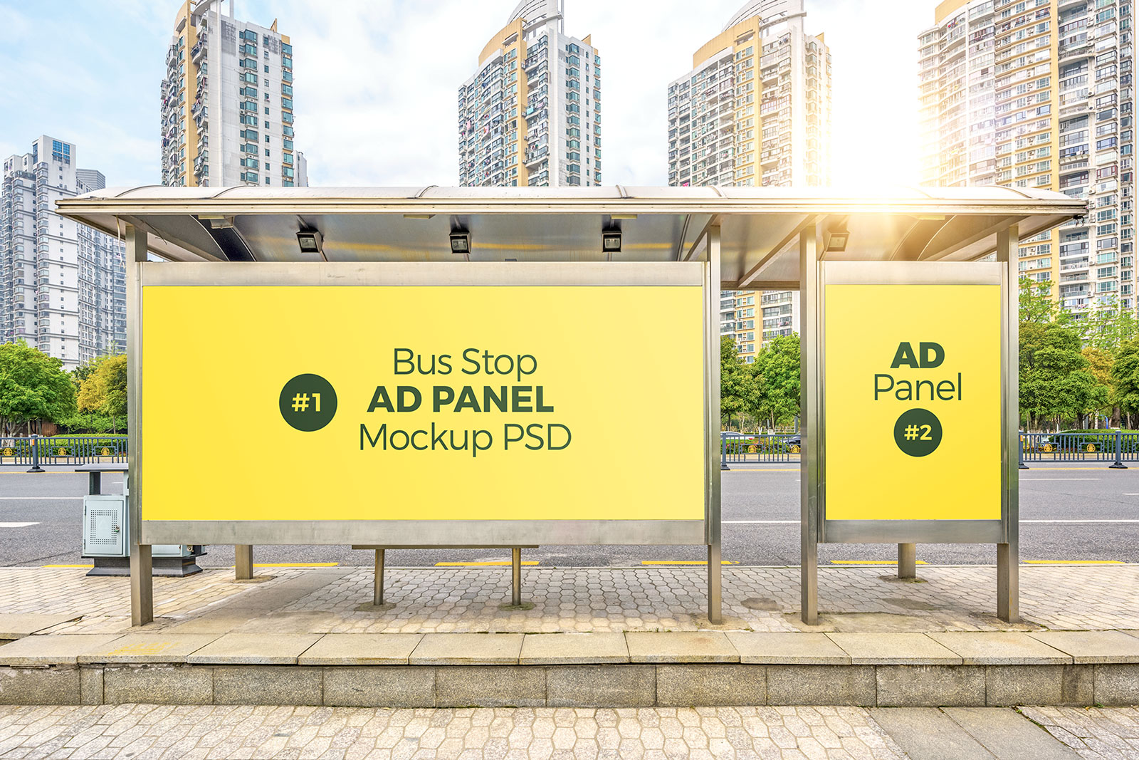 Bus Stop Shelter Advertising Panels Mockup