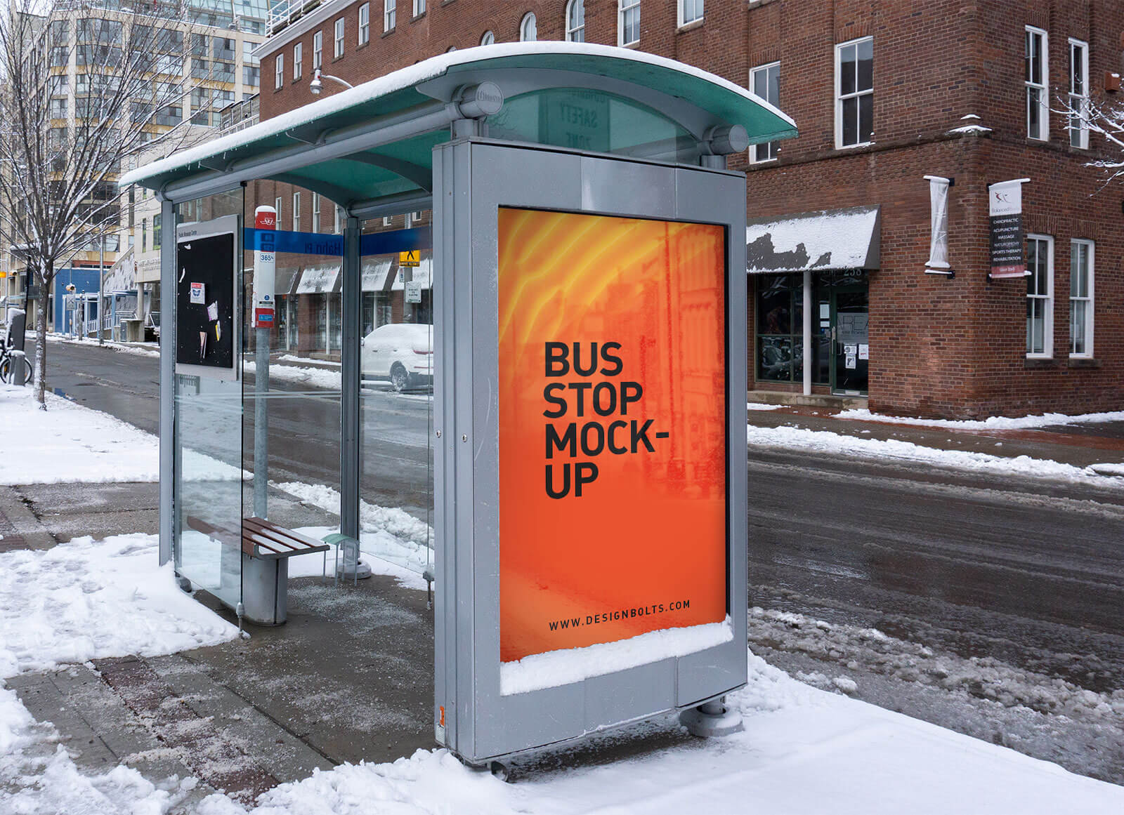 Bus Stop In Winter MUPI Mockup
