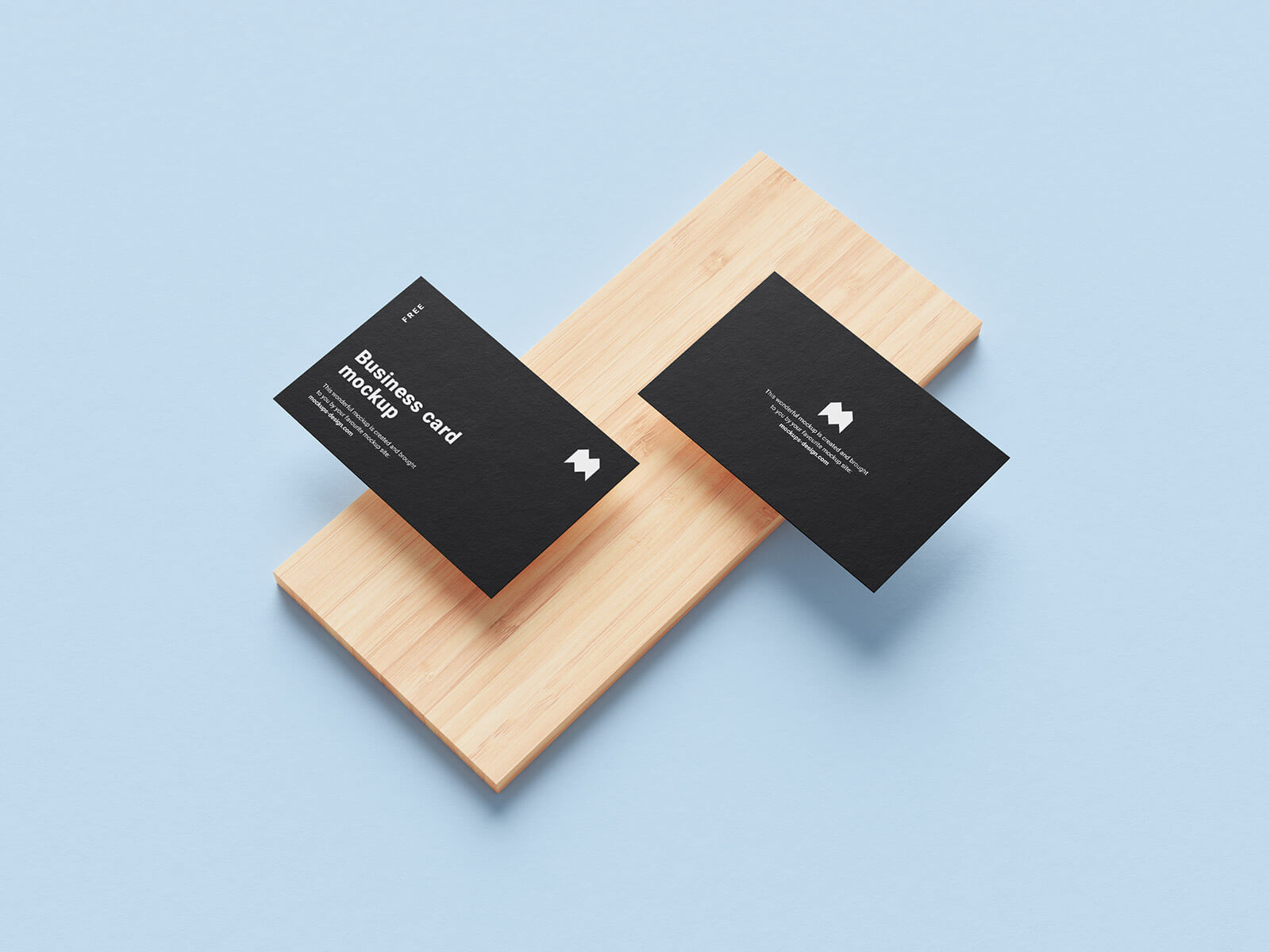 Business Card On Wooden Slab Mockup Set