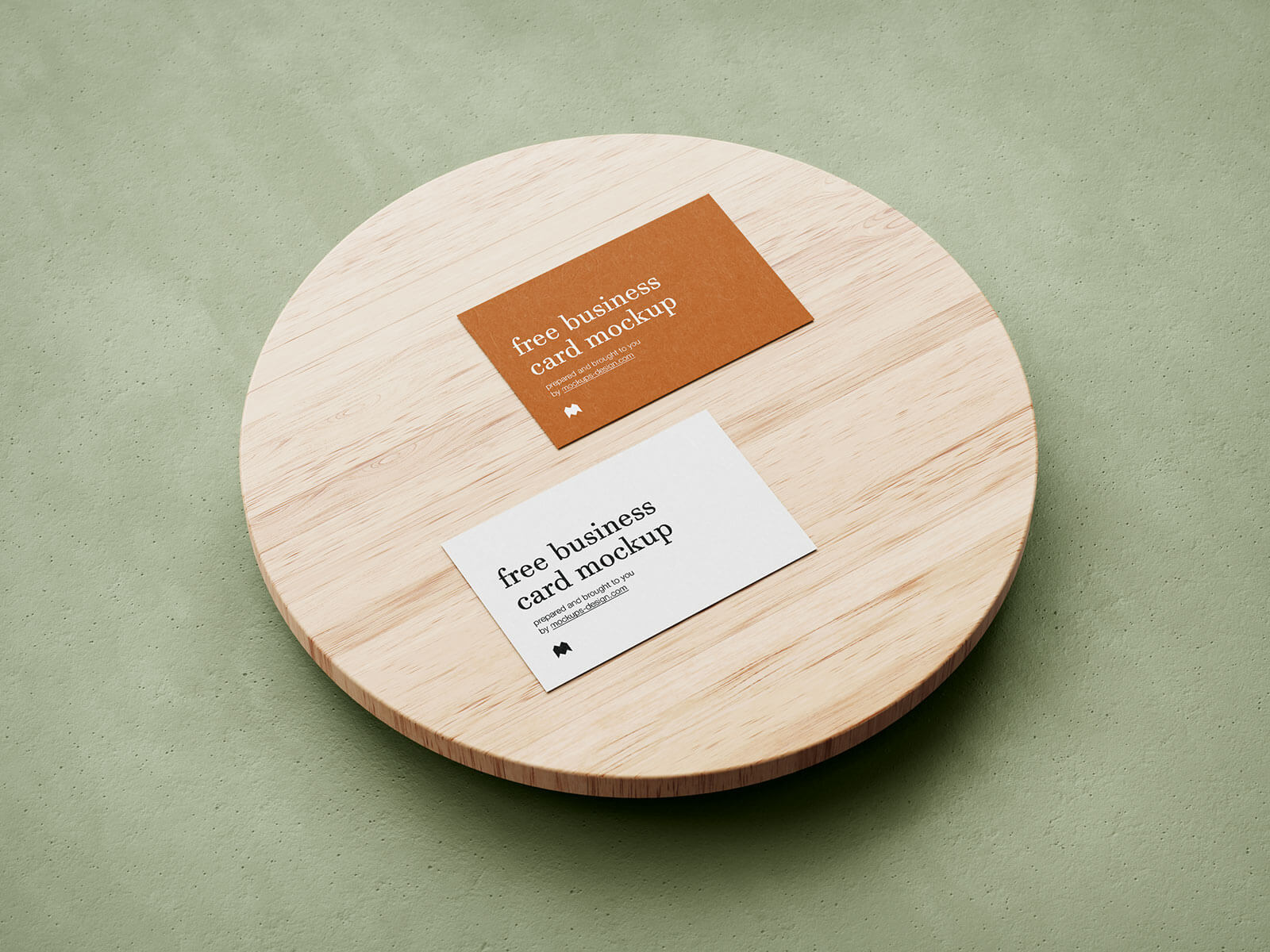 Textured Business Card On Wooden Rolling Board Mockup