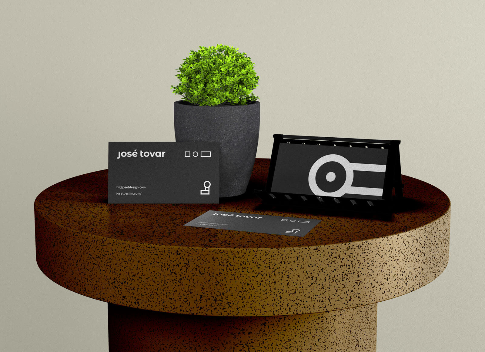 Business Card Stand On Table Mockup