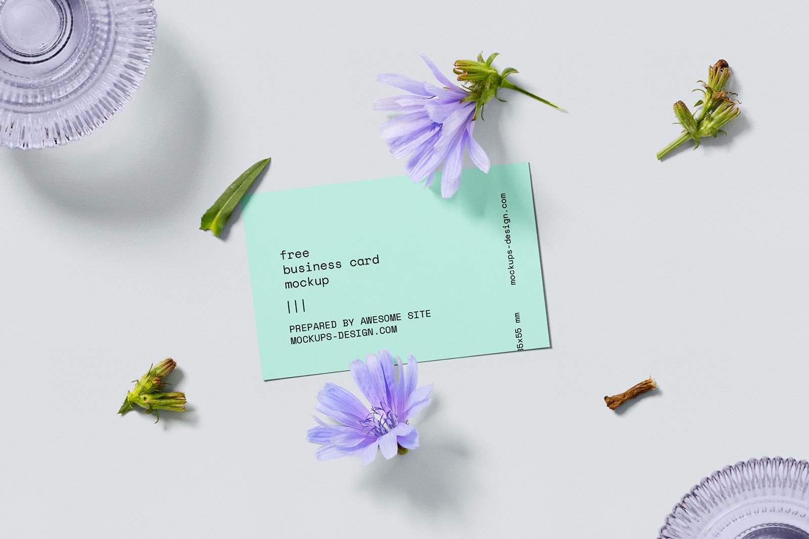Business Card With Flower Mockup Set