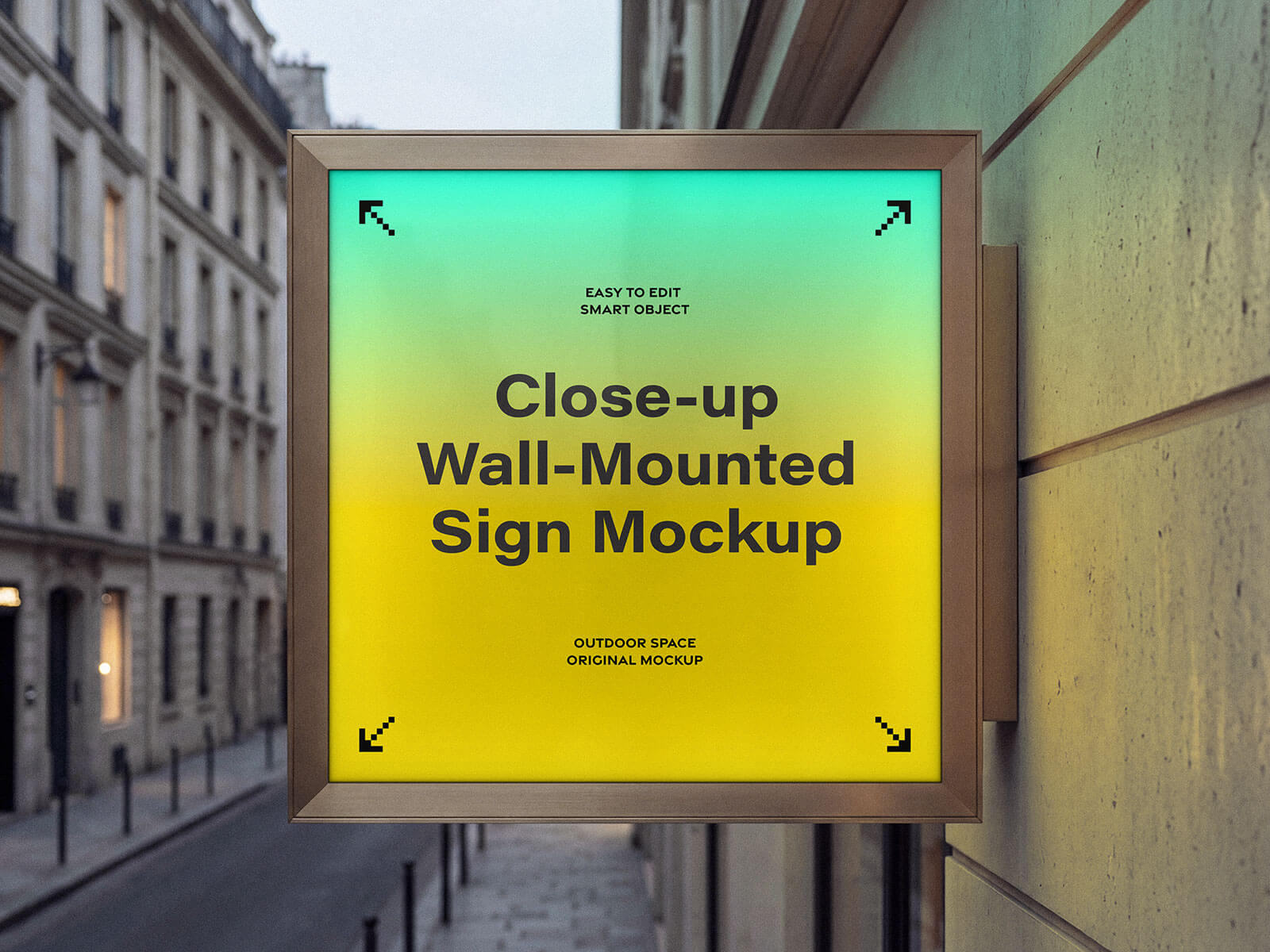 Close-Up Wall-Mounted Square Sign Mockup