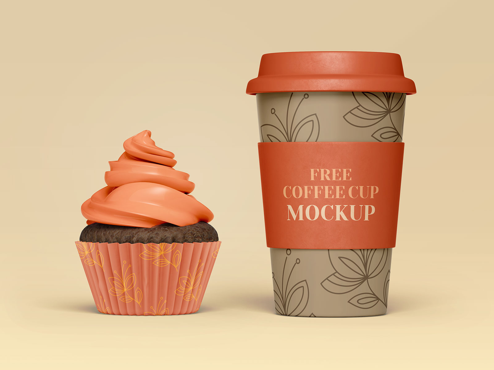 Tasse de café, cupcake & Sugar Sachet Mockup Set