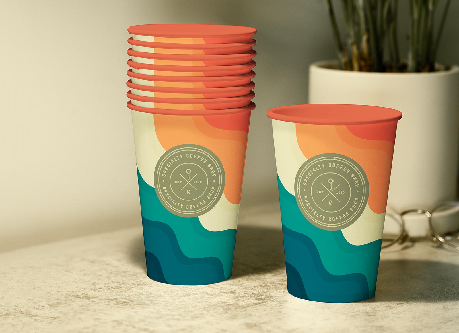 Stacked Paper Coffee Cup Logo Mockup