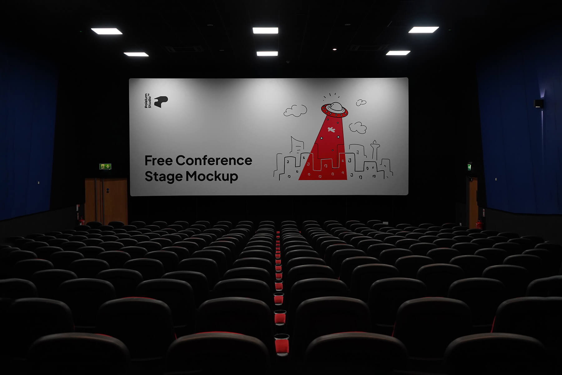Conferencia Mockup de pantalla del salón de escenario