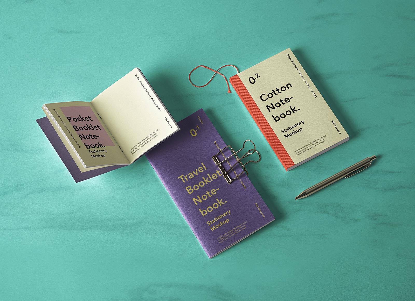 Cuaderno de algodón, folleto de bolsillo y literatura de viajes Mockup de libros