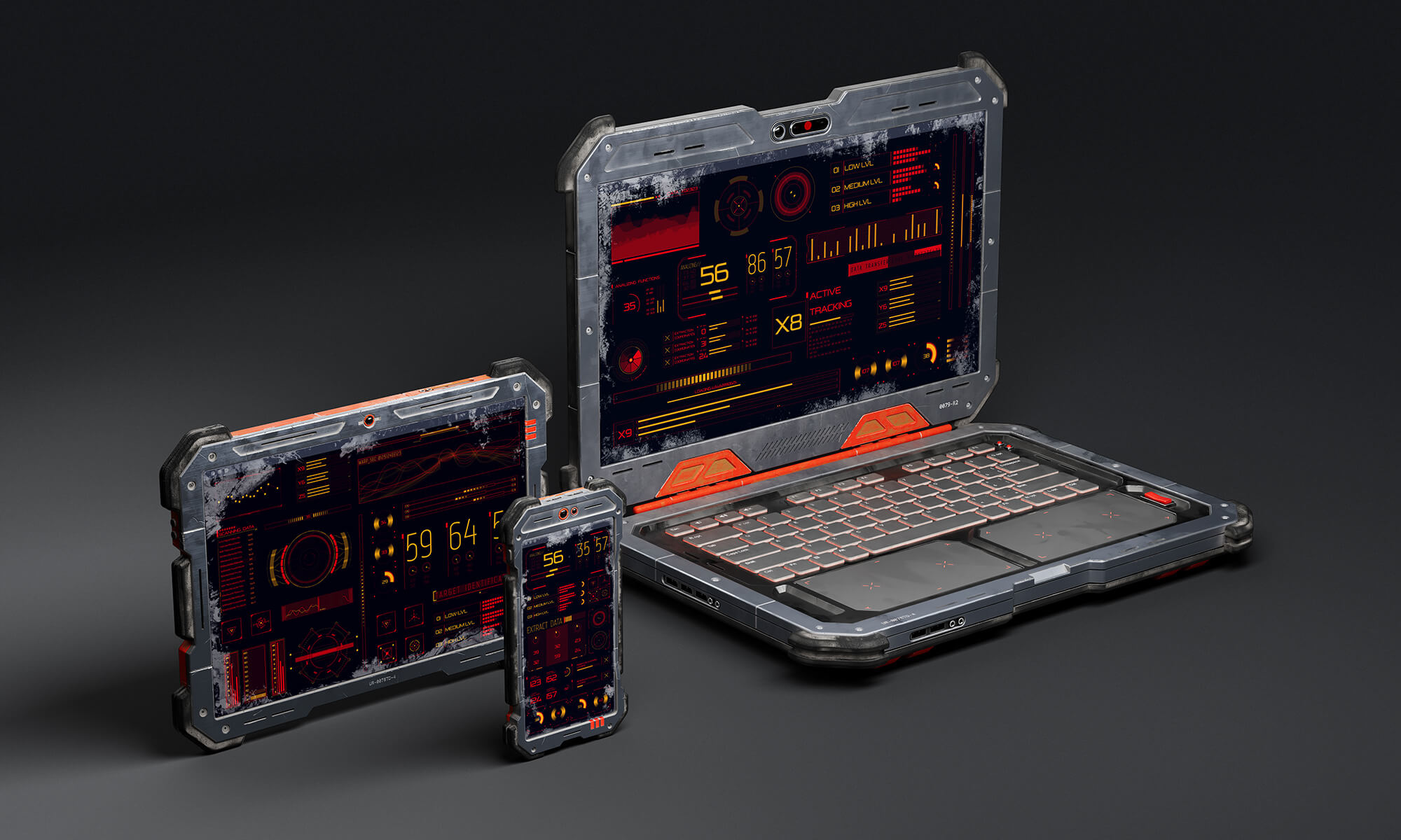 Cyber -Laptop, Tablet und Mobile Mockup Set