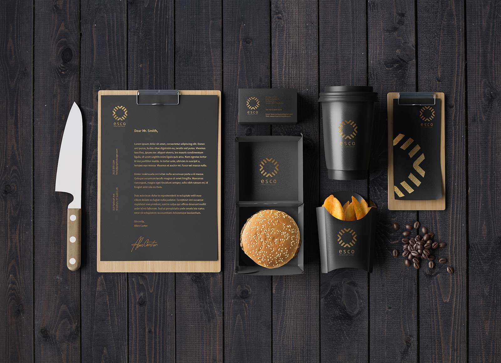 Dark Coffee Brand Identity Mockup канцелярских товаров