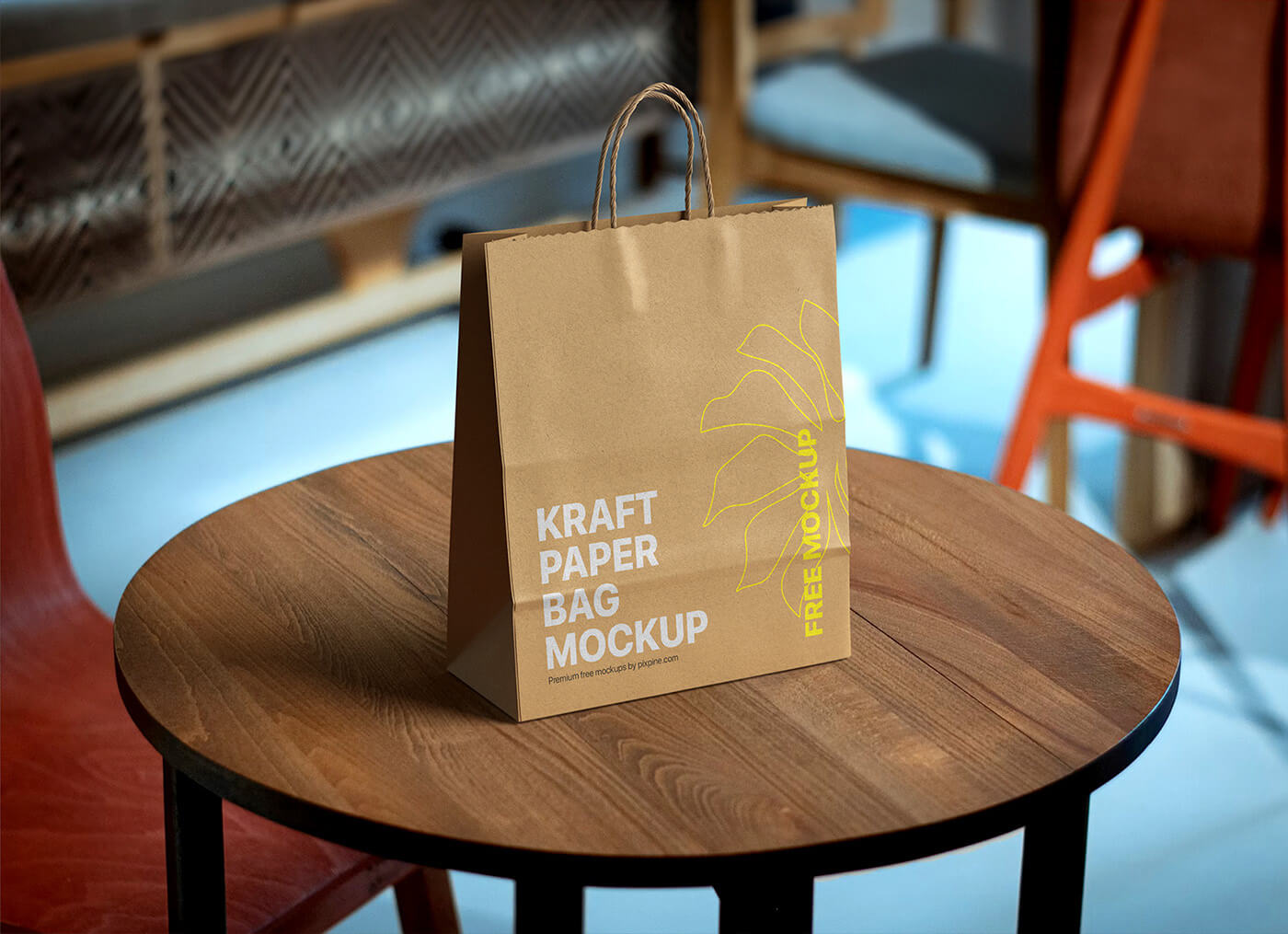 Free Disposable Kraft Paper Bag Mockup