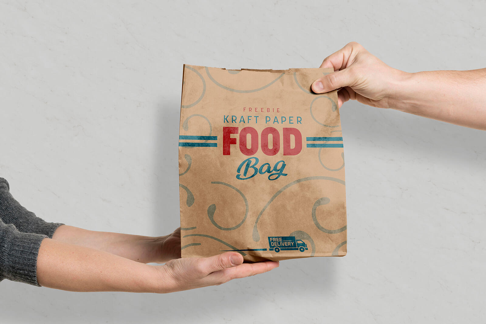 Maqueta de bolsa de comida de papel kraft desechable
