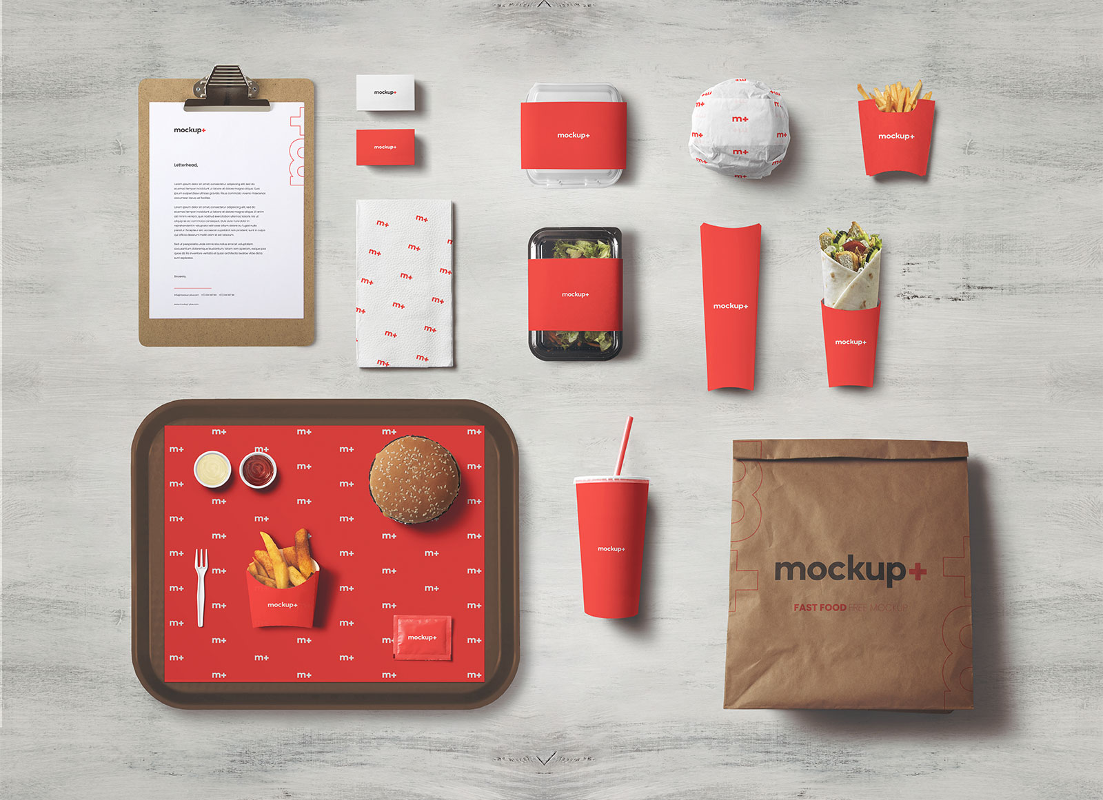 Maqueta de papelería de identidad de marca de comida rápida