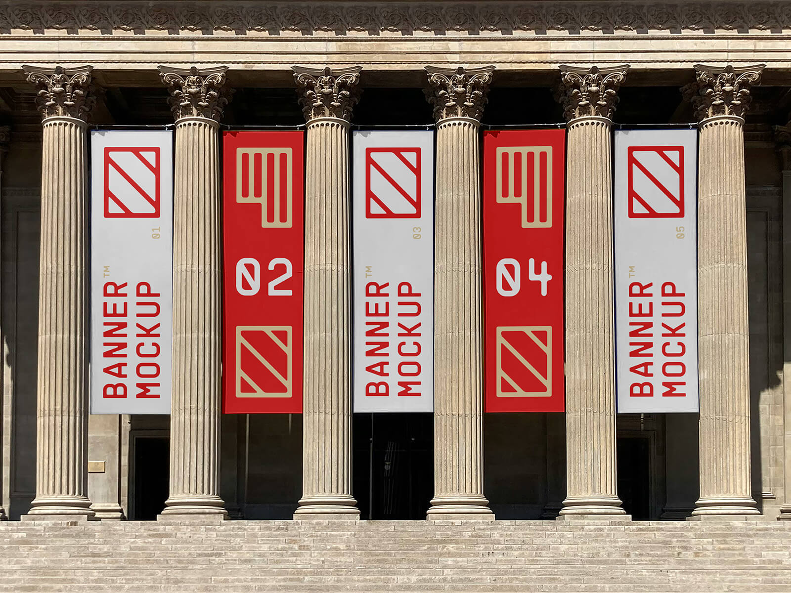 Five Hanging Banners Mockup