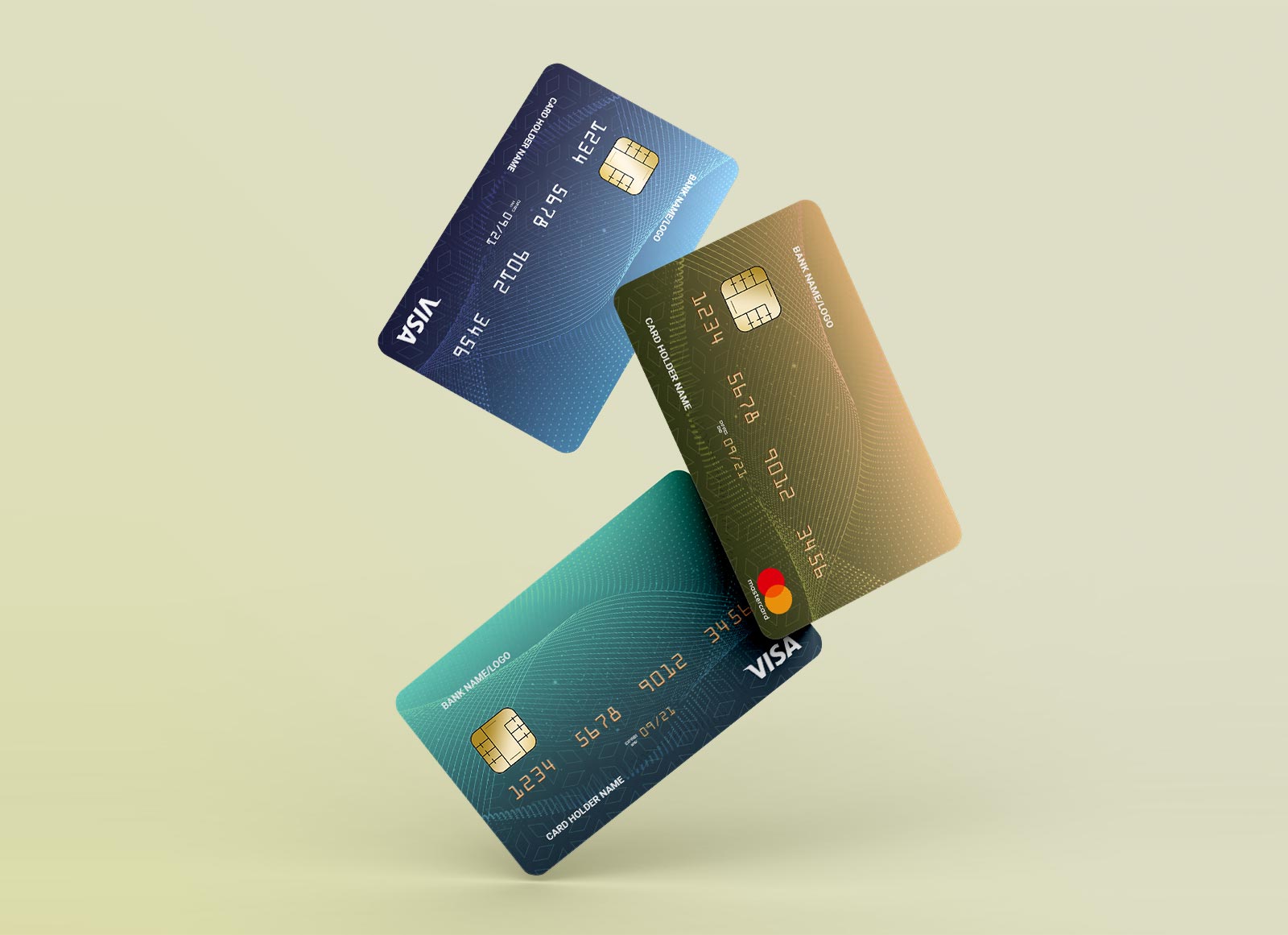 Maqueta de tarjetas bancarias de crédito / débito flotante