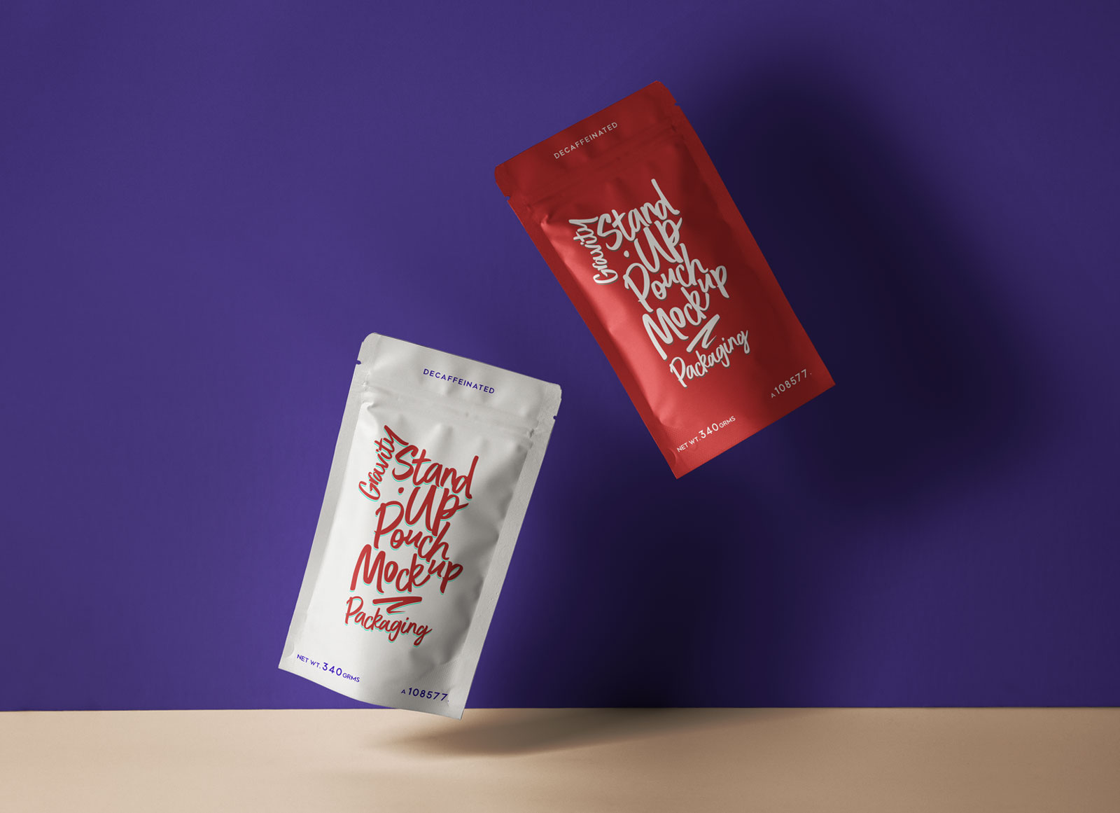 Floating Stand-up Pouch Packaging Mockup