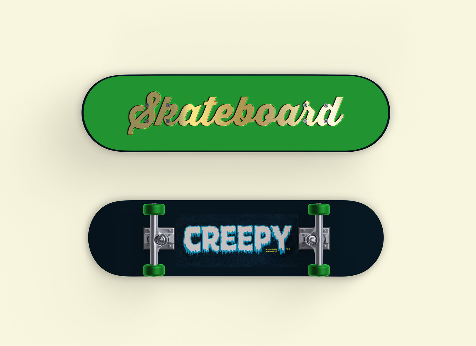 Maquette de skateboard avant et arrière