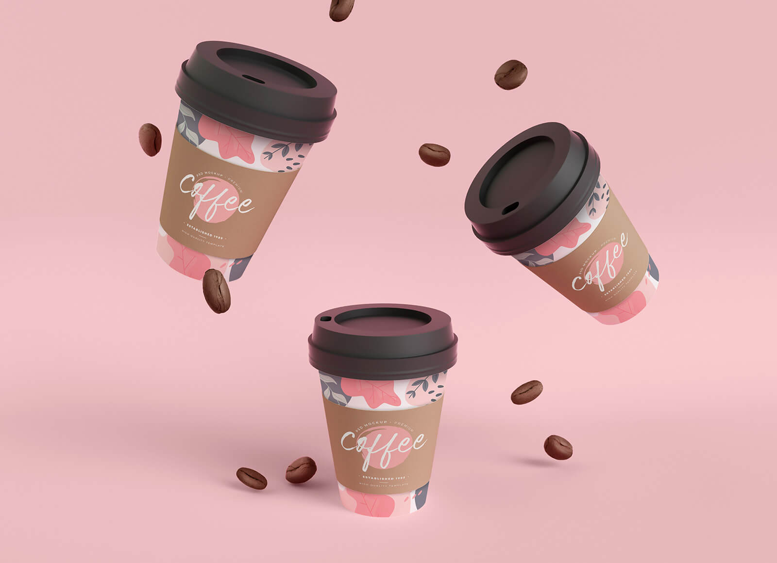 Gravity Coffee Cups With Beans Mockup