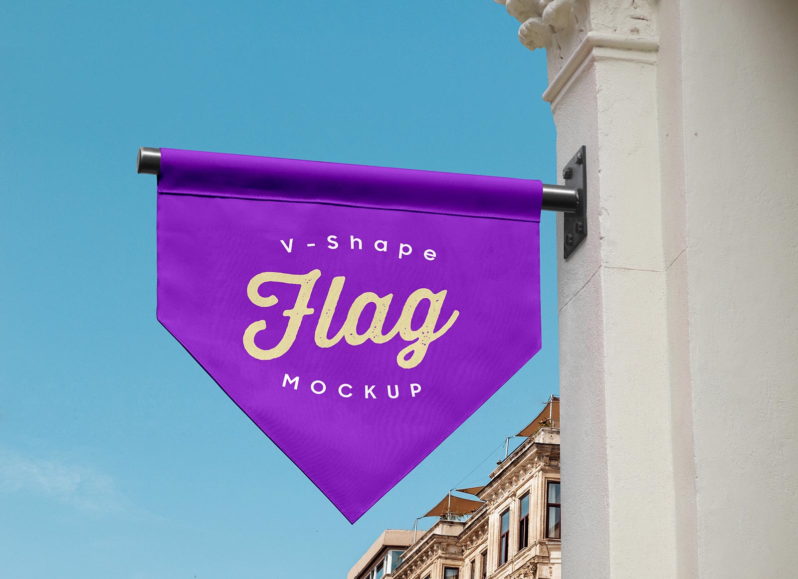 Hängende V-förmige Flagge-Pole Banner-Logo Mockup