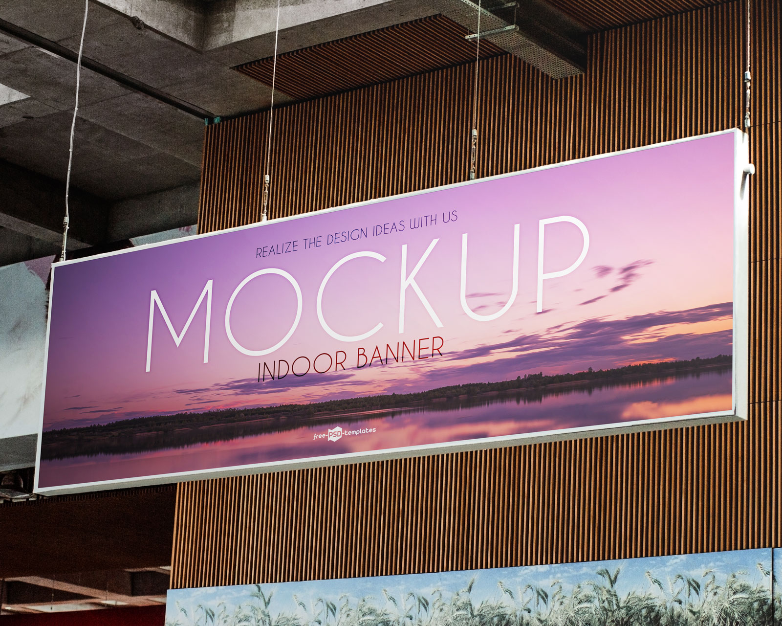 Indoor Advertising Hanging Banner Mockup | Free PSD Templates