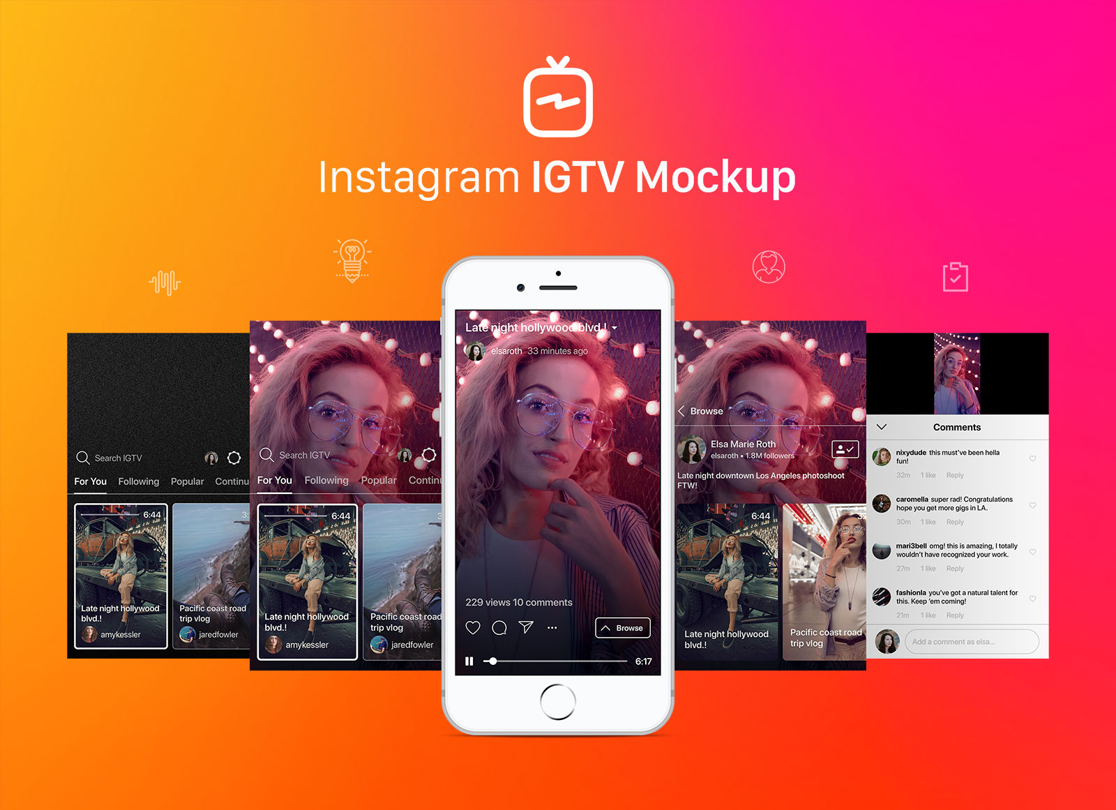 Instagram IGTV видео приложение UI Mockup